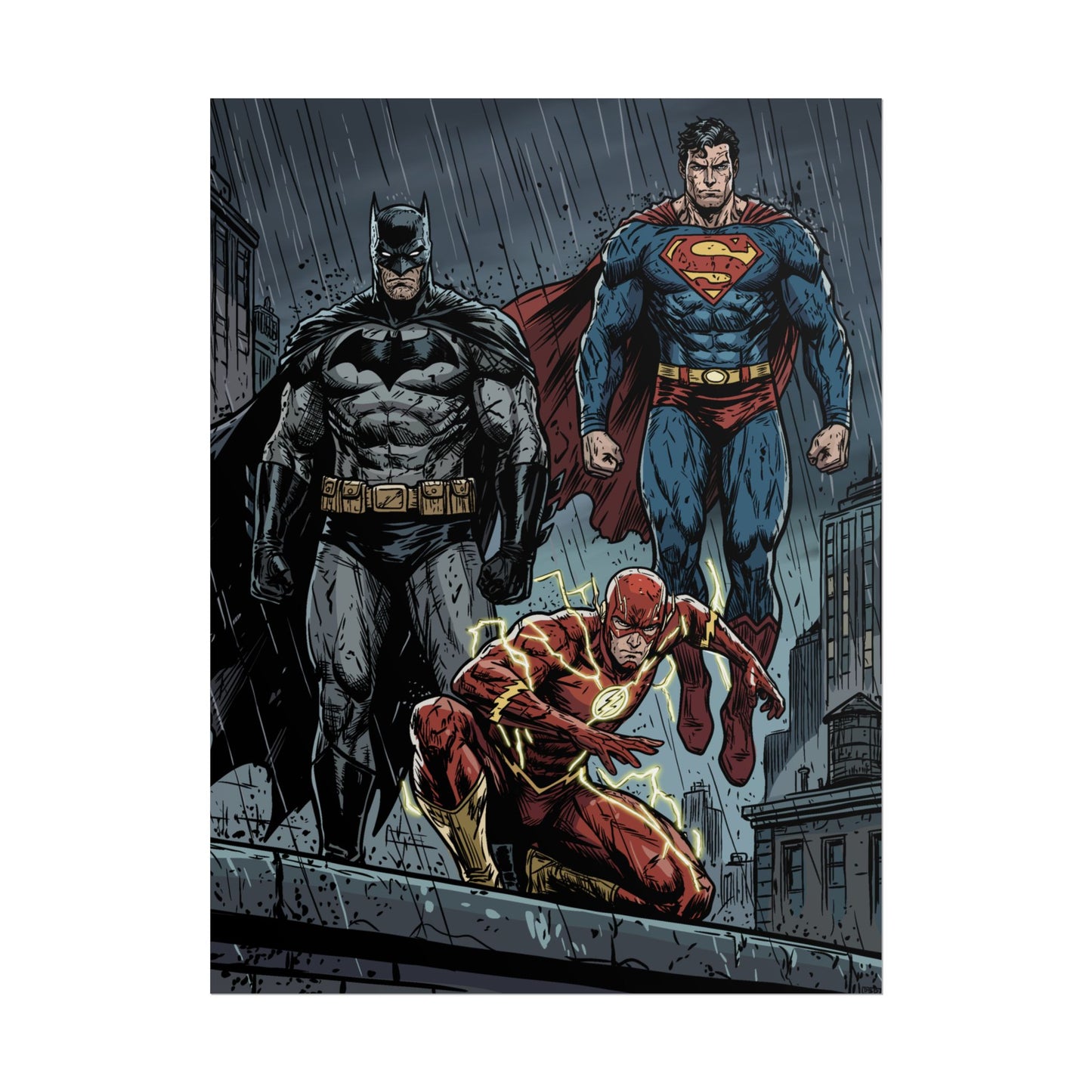 Superhero Trio Rolled Poster — Batman, Superman & The Flash
