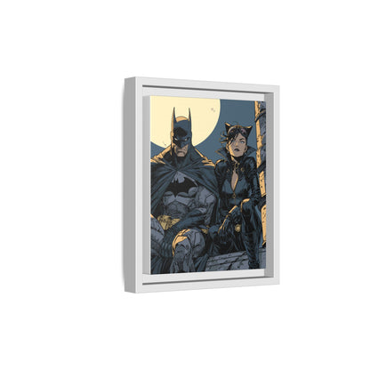 Framed Matte Canvas Print — Gotham Night Batman & Catwoman Illustration