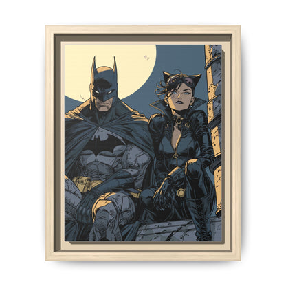 Framed Matte Canvas Print — Gotham Night Batman & Catwoman Illustration