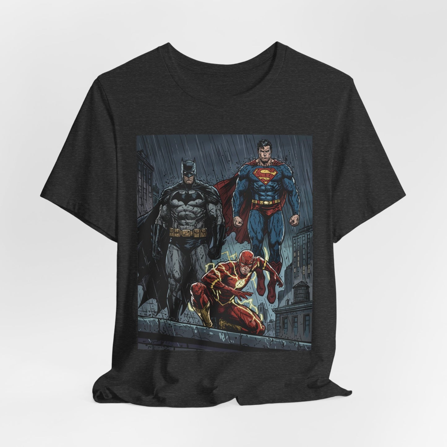 Superhero Team Graphic Tee — Batman, Superman & The Flash