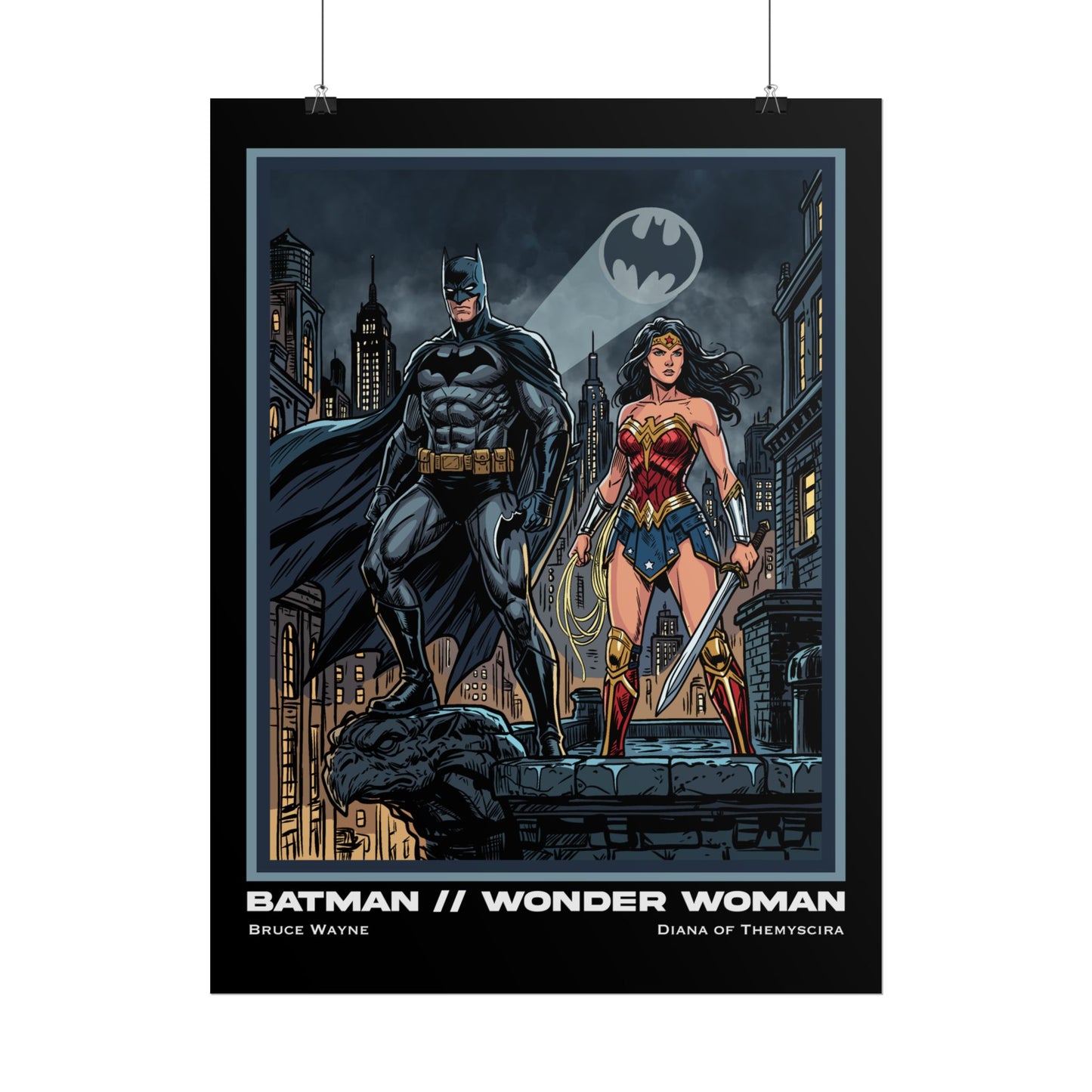 Batman & Wonder Woman Cinematic Rolled Poster — Superhero Wall Art