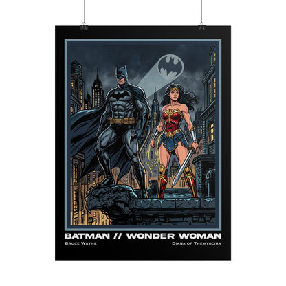 Batman & Wonder Woman Cinematic Rolled Poster — Superhero Wall Art