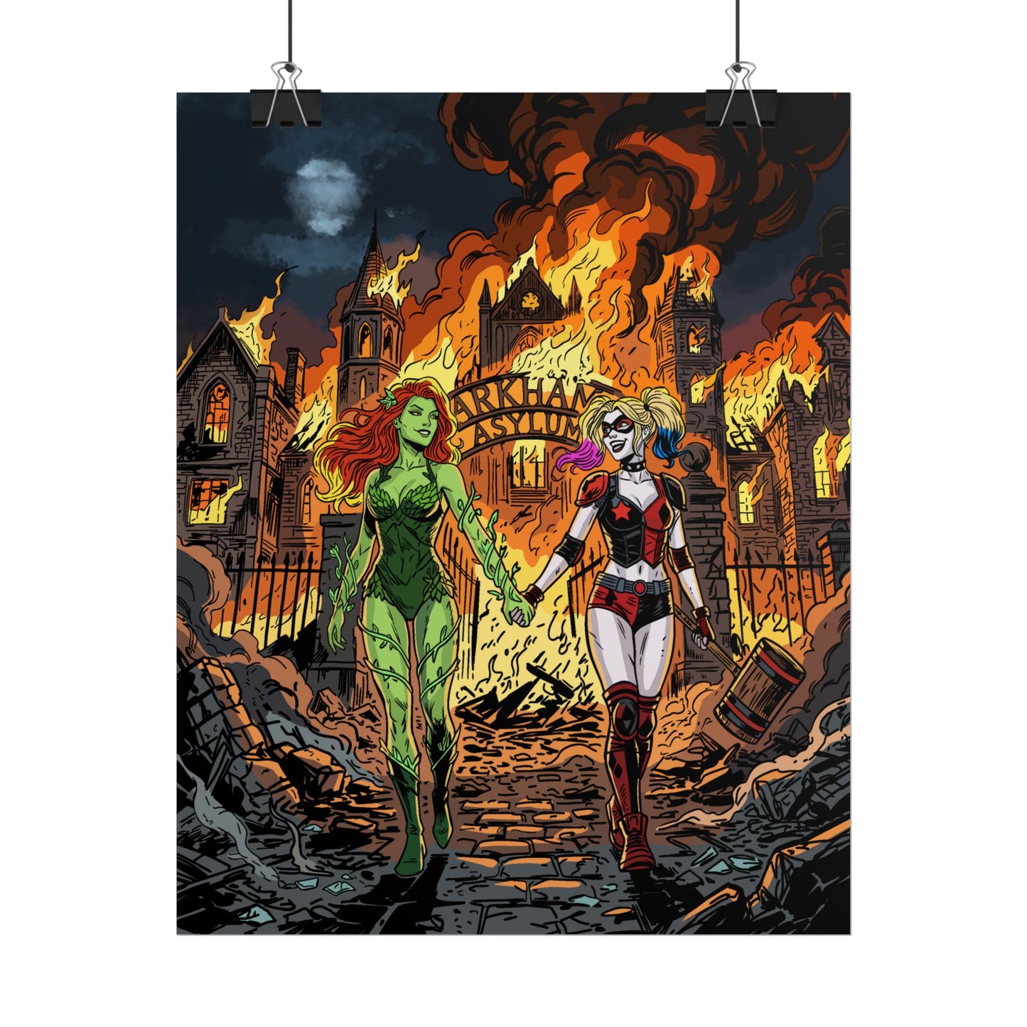 Harley Quinn & Poison Ivy Arkham Asylum Poster — Rolled Comic Art Print