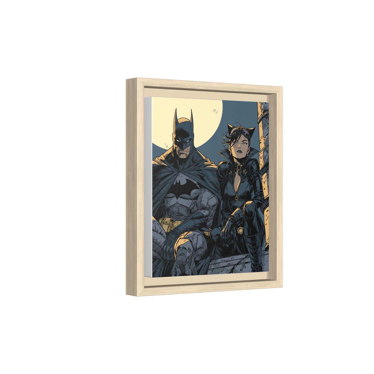 Framed Matte Canvas Print — Gotham Night Batman & Catwoman Illustration