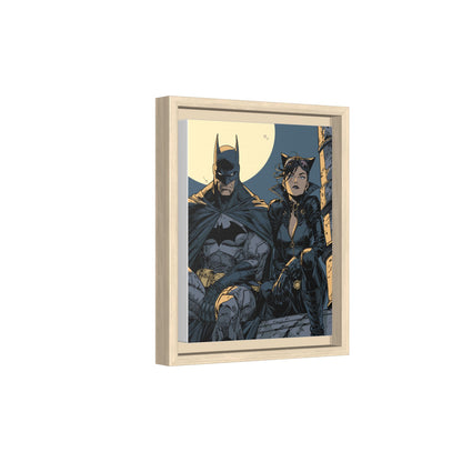 Framed Matte Canvas Print — Gotham Night Batman & Catwoman Illustration