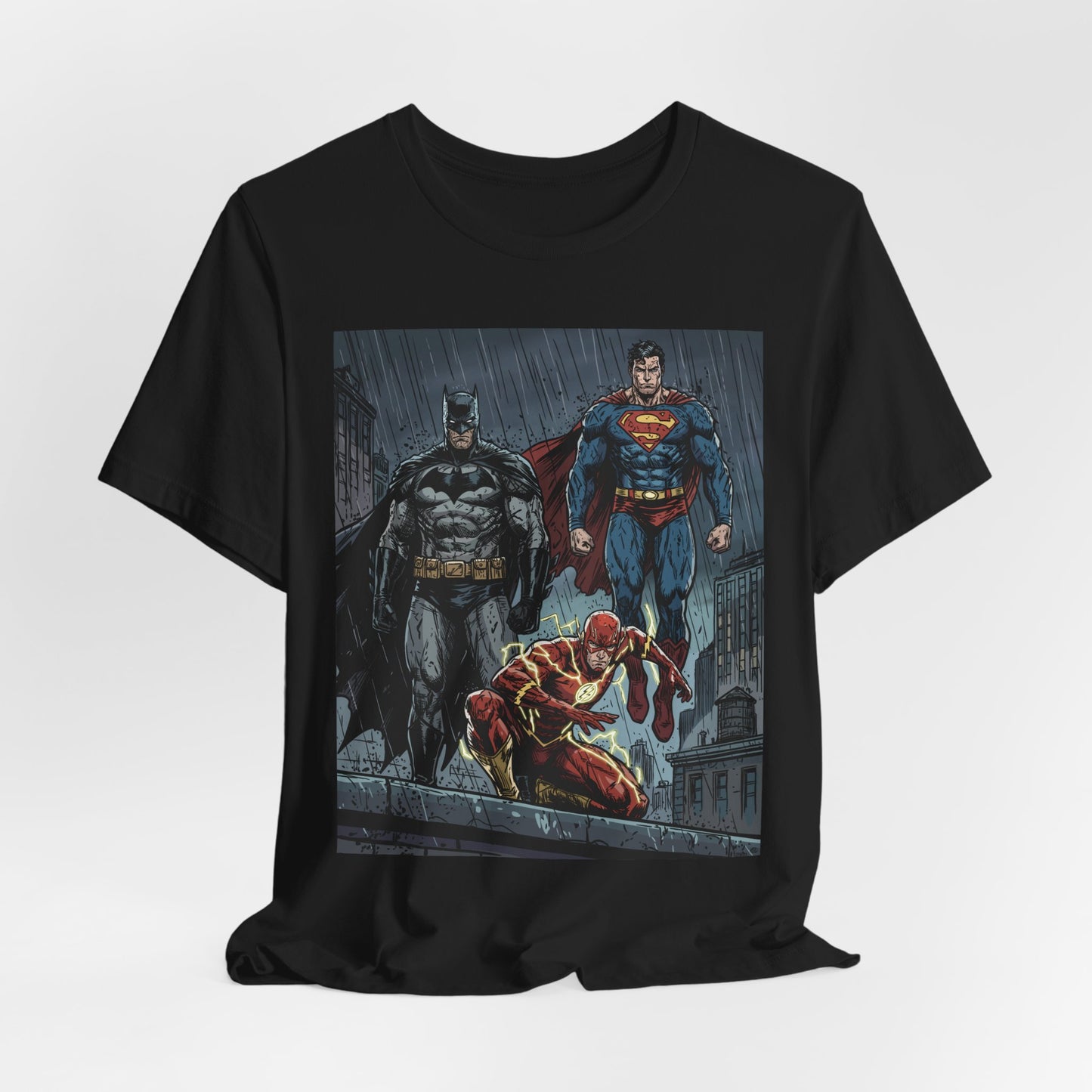Superhero Team Graphic Tee — Batman, Superman & The Flash