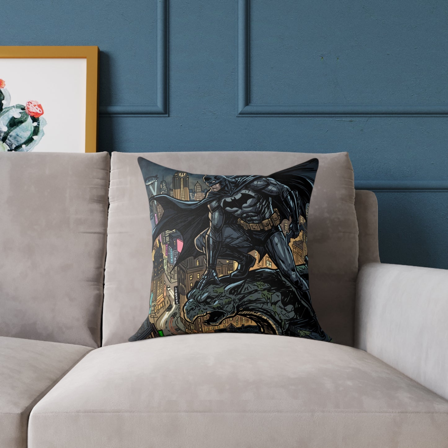 Batman Cityscape Square Poly Canvas Pillow