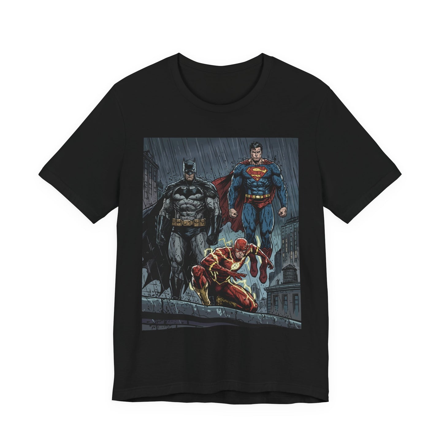 Superhero Team Graphic Tee — Batman, Superman & The Flash