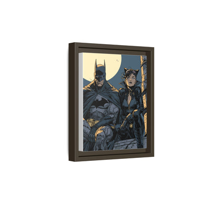 Framed Matte Canvas Print — Gotham Night Batman & Catwoman Illustration