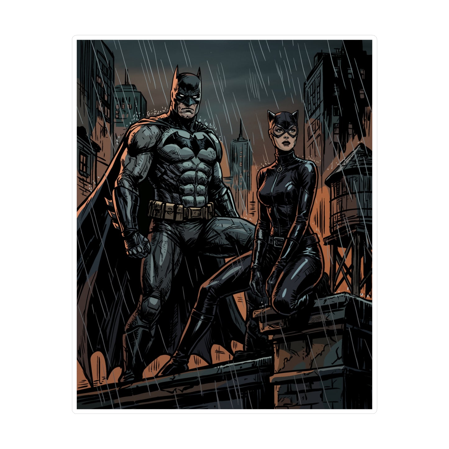 Batman & Catwoman Rainy Night Vinyl Sticker