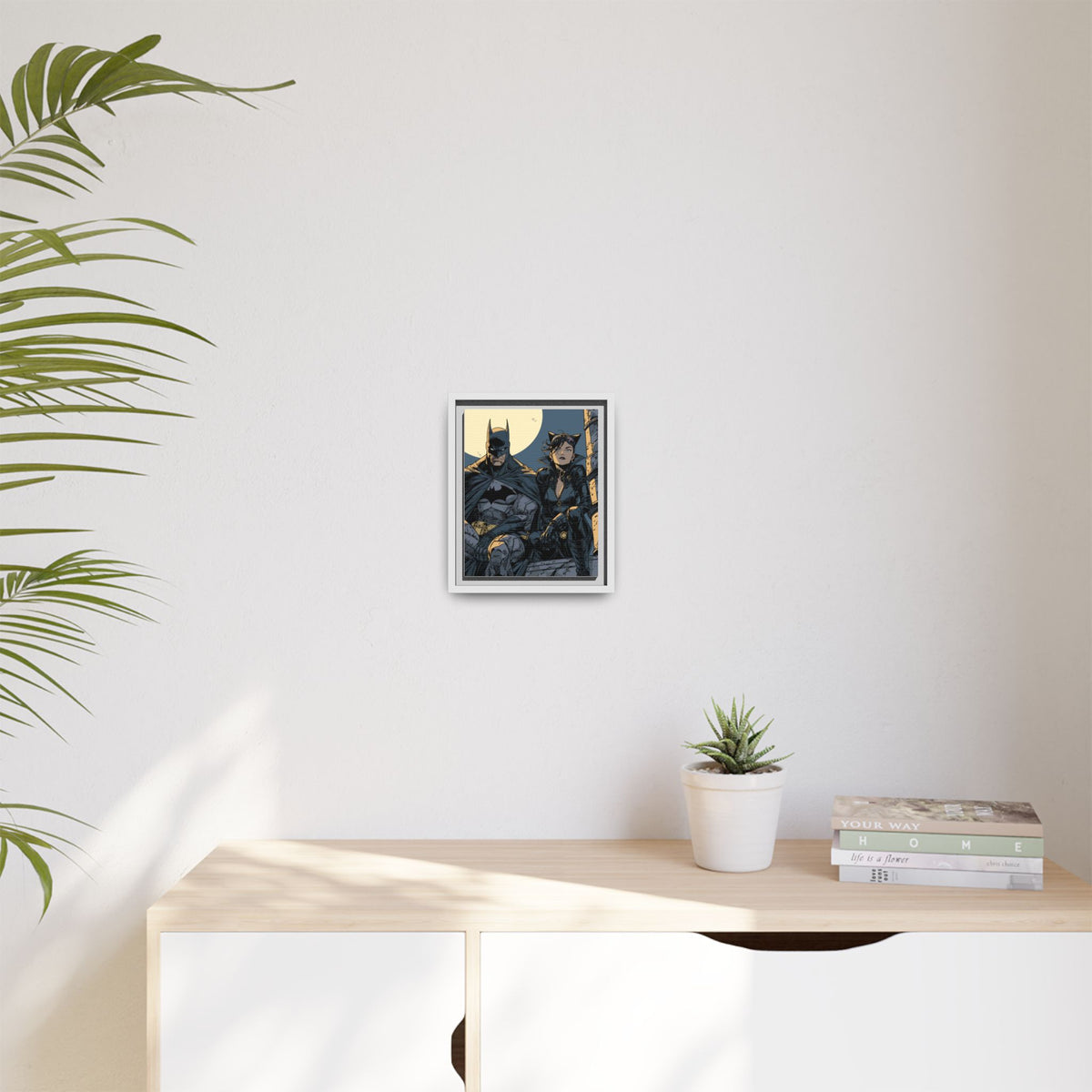 Framed Matte Canvas Print — Gotham Night Batman & Catwoman Illustration