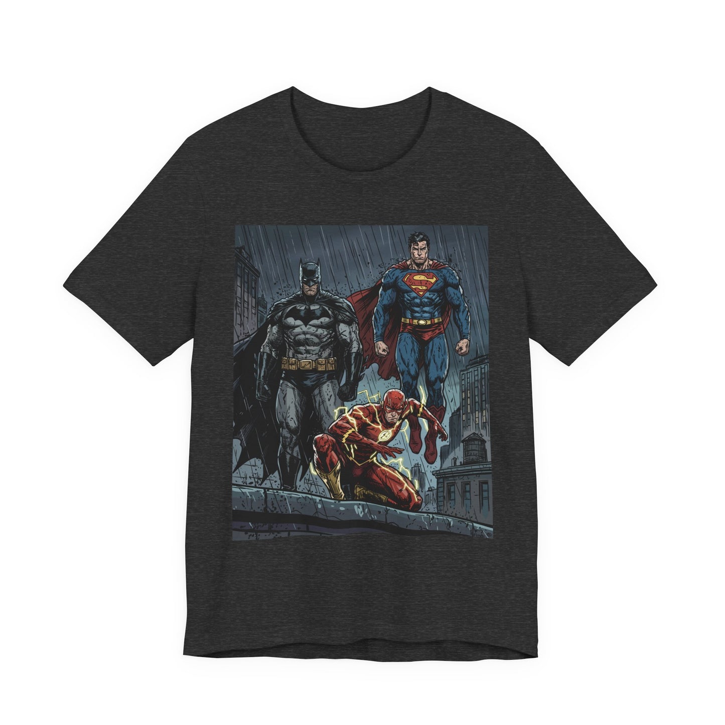 Superhero Team Graphic Tee — Batman, Superman & The Flash