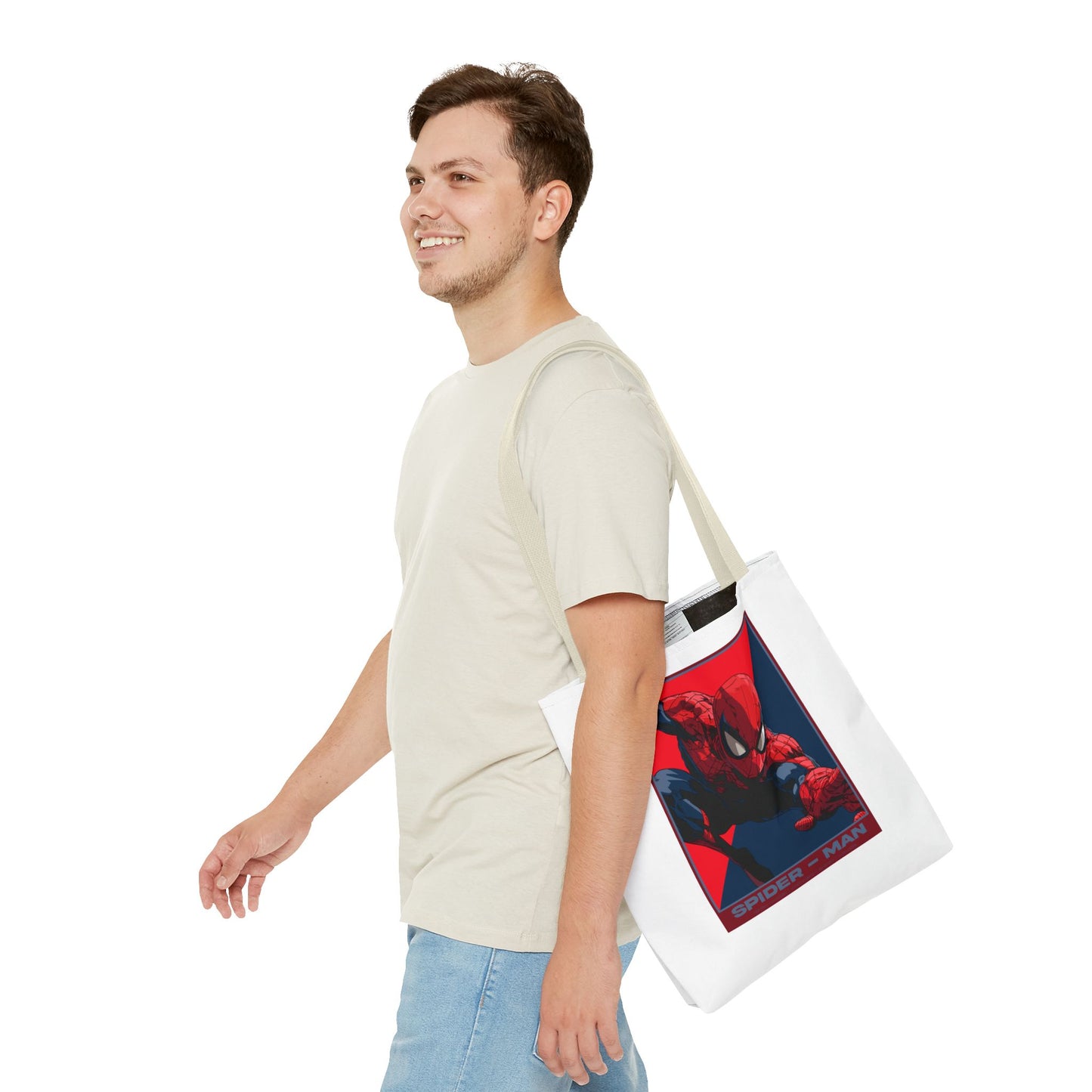 Spider-Man Graphic Tote Bag — Retro Red & Blue Comic Design