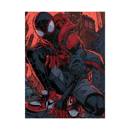 Spider-Man Miles Morales Poster – Red & Black Comic Art Rolled Poster