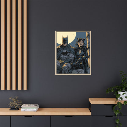 Framed Matte Canvas Print — Gotham Night Batman & Catwoman Illustration