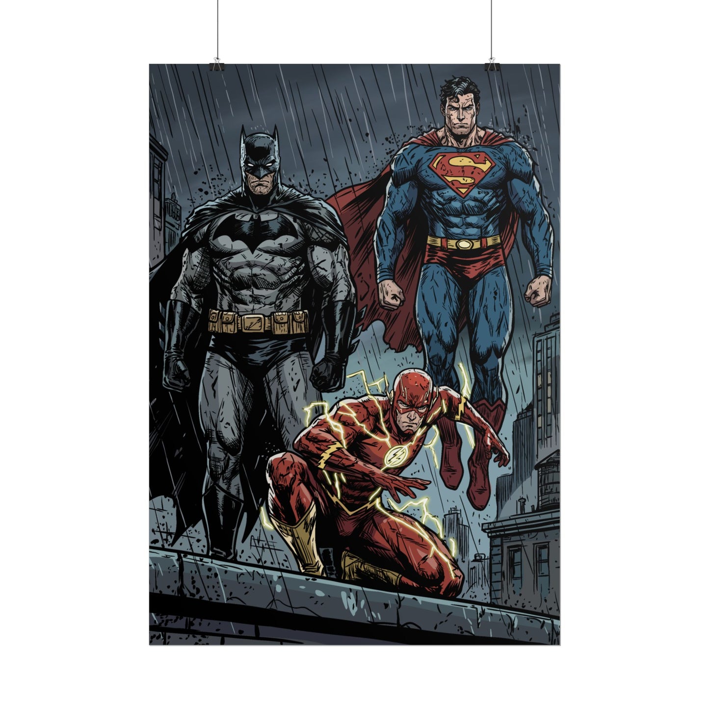 Superhero Trio Rolled Poster — Batman, Superman & The Flash