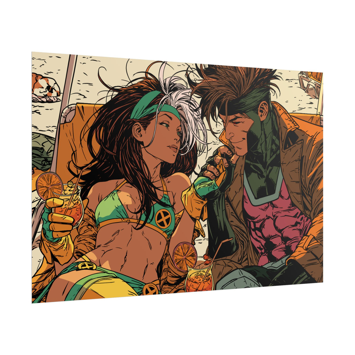 Rogue & Gambit - Beach Trip - Retro Comic Art Poster