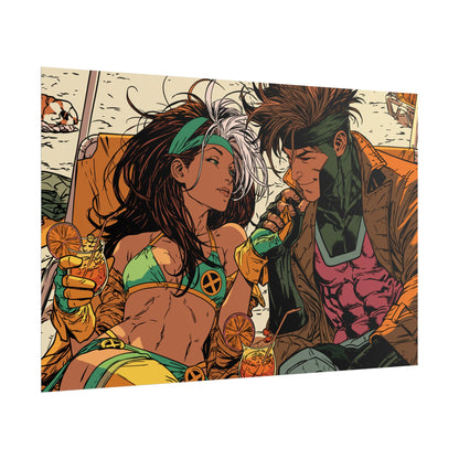 Rogue & Gambit - Beach Trip - Retro Comic Art Poster