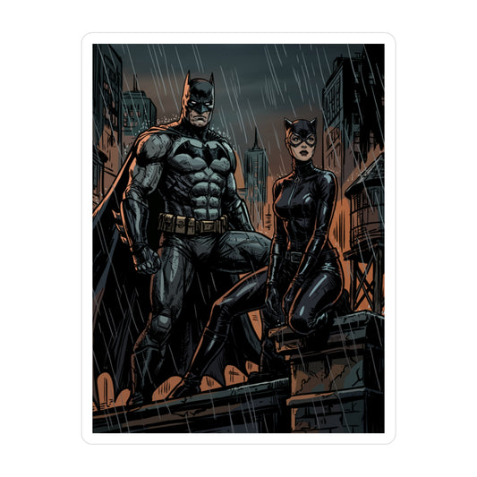 Batman & Catwoman Rainy Night Vinyl Sticker