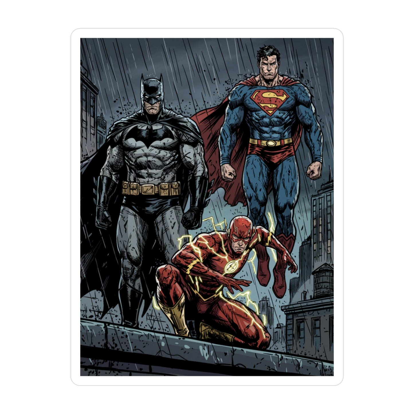 Superhero Trio Vinyl Sticker — Batman, Superman & Flash
