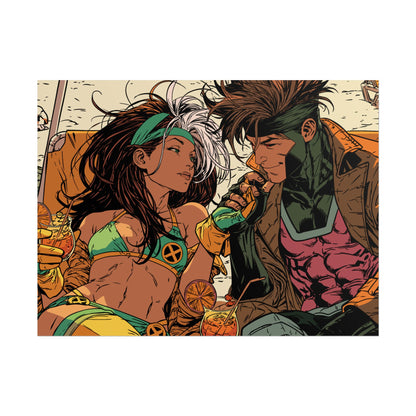 Rogue & Gambit - Beach Trip - Retro Comic Art Poster