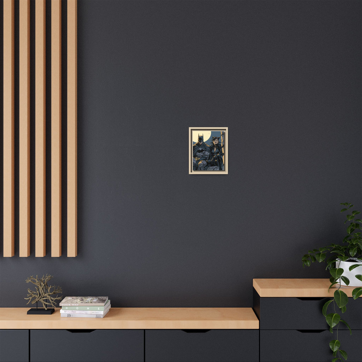 Framed Matte Canvas Print — Gotham Night Batman & Catwoman Illustration
