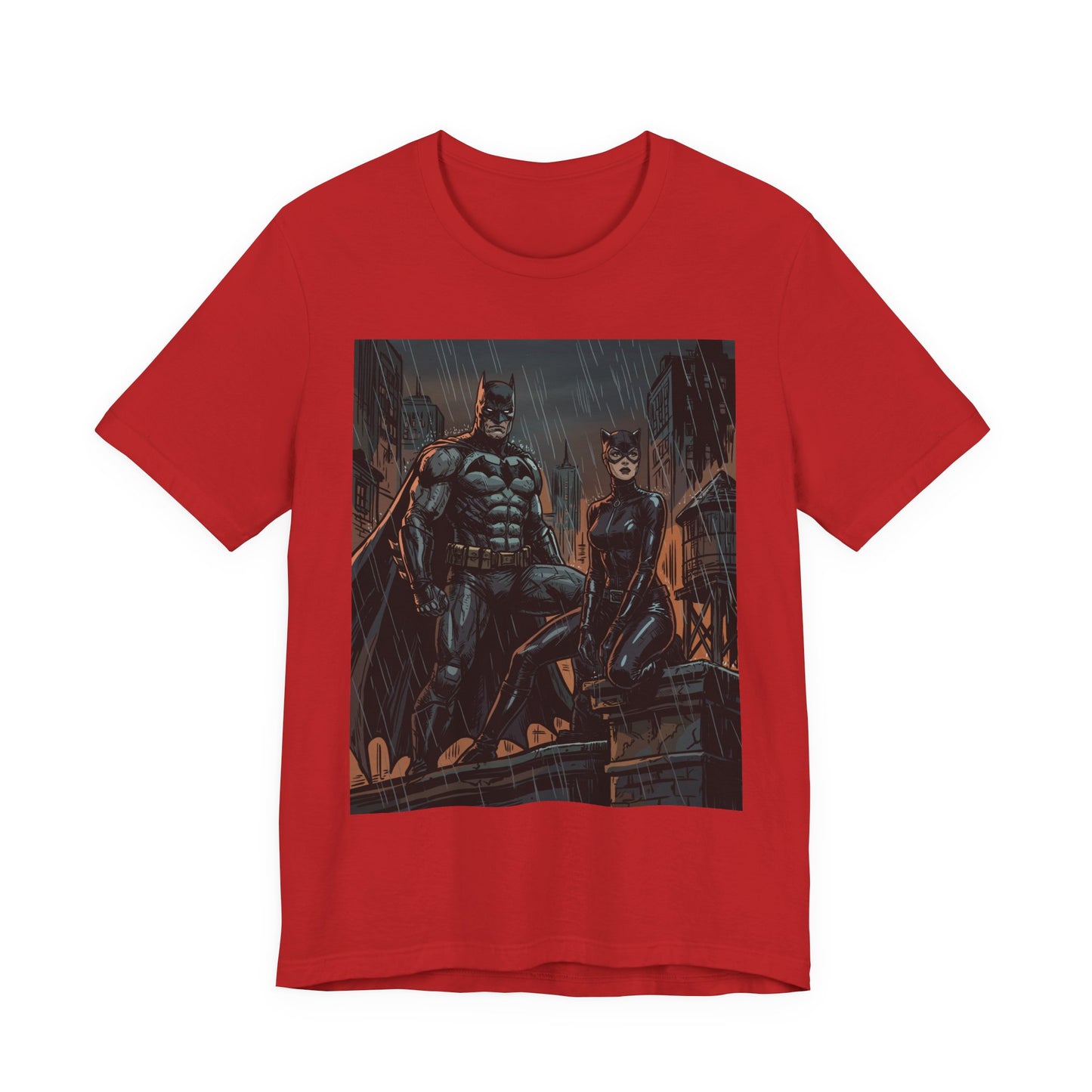 Batman & Catwoman Rain Night T‑Shirt