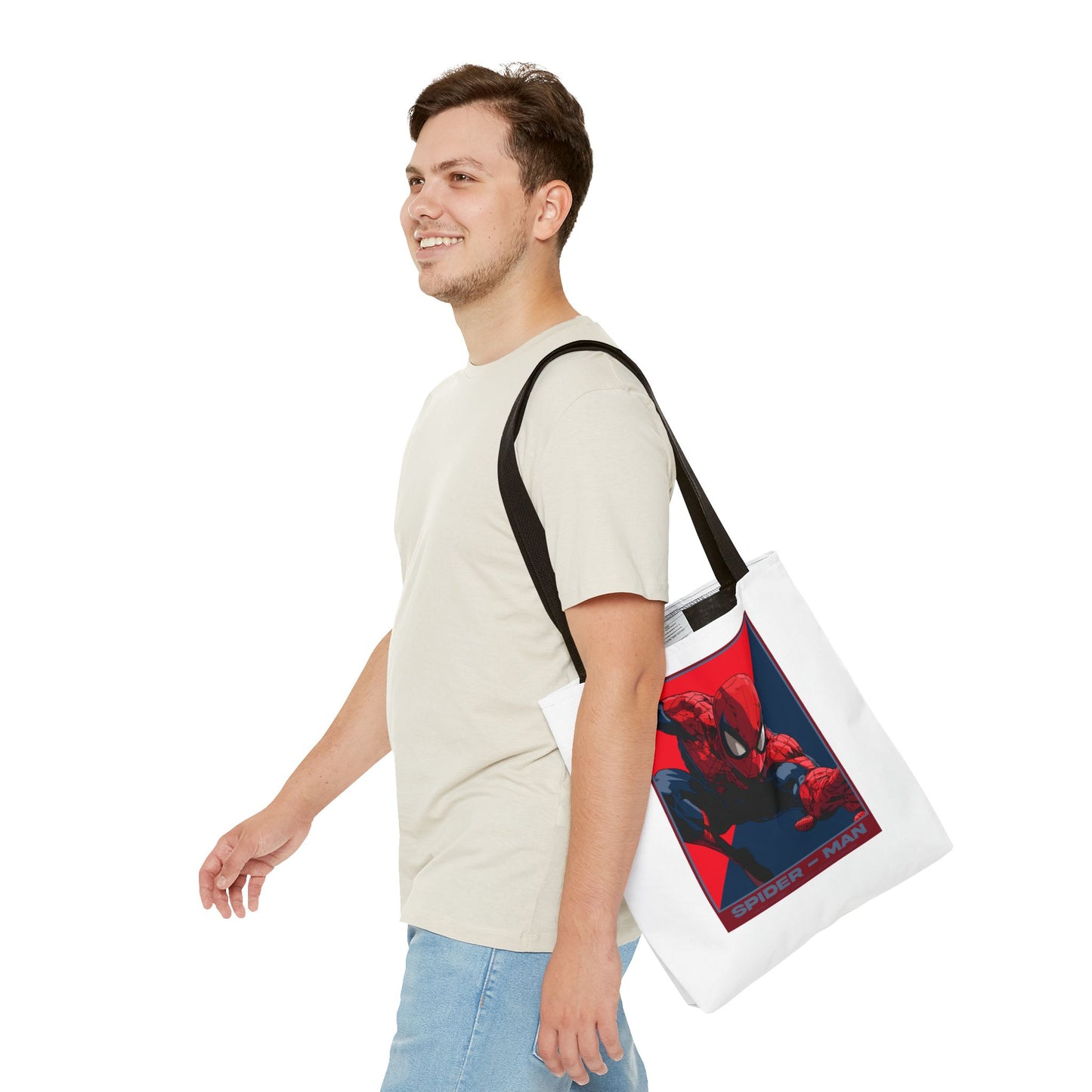Spider-Man Graphic Tote Bag — Retro Red & Blue Comic Design