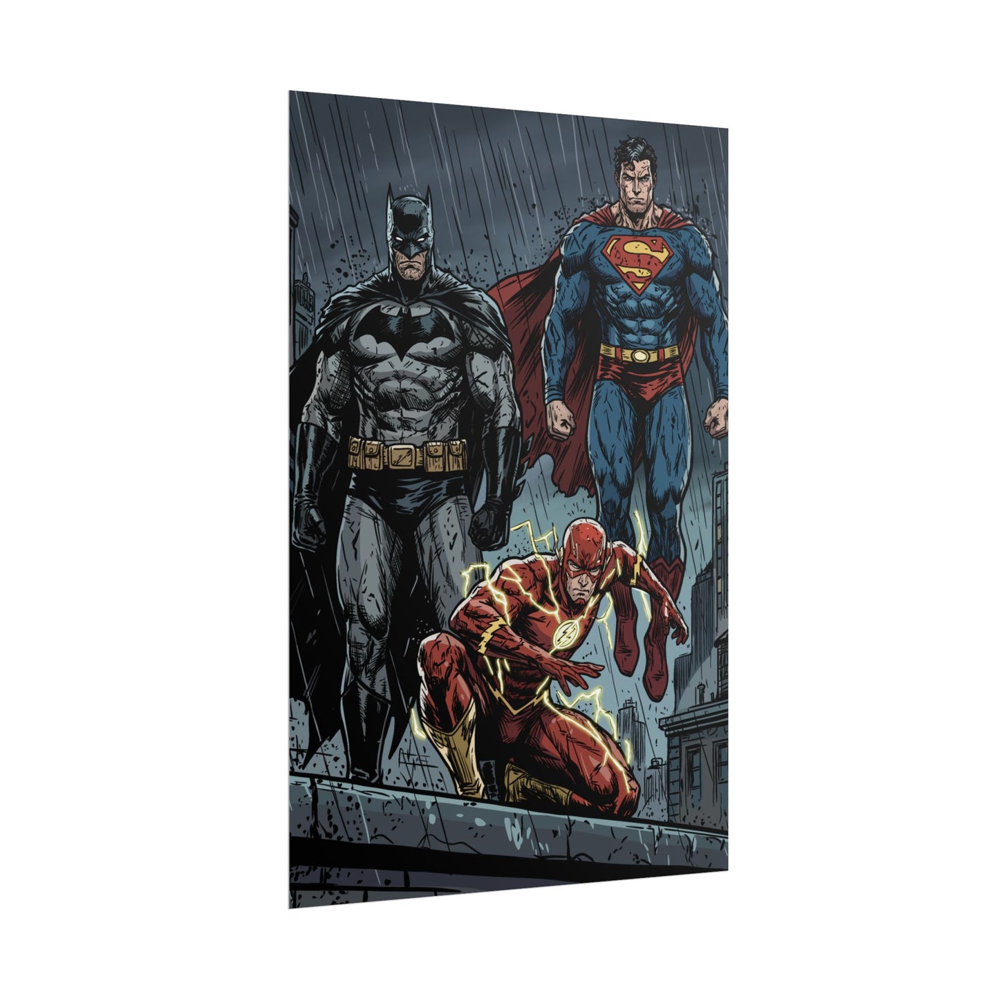 Superhero Trio Rolled Poster — Batman, Superman & The Flash
