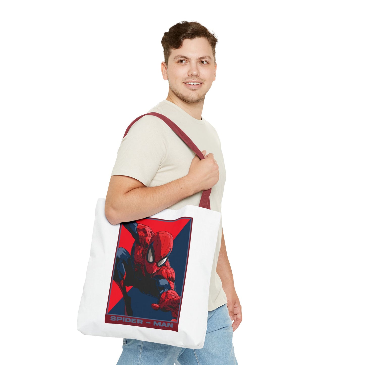 Spider-Man Graphic Tote Bag — Retro Red & Blue Comic Design
