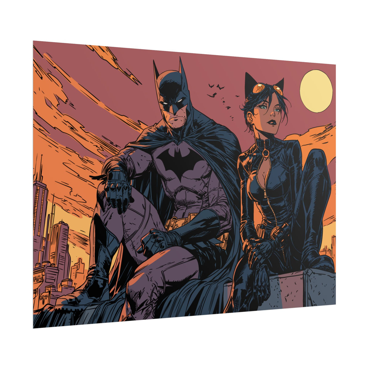 Batman & Catwoman Landscape Art Poster