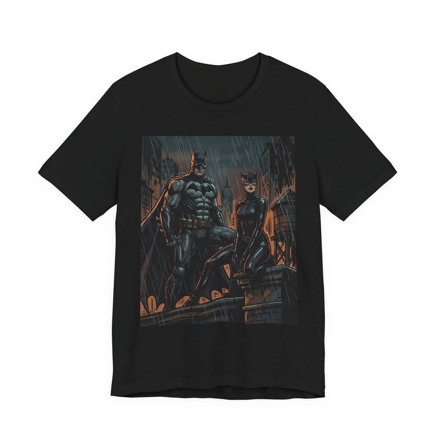 Batman & Catwoman Rain Night T‑Shirt
