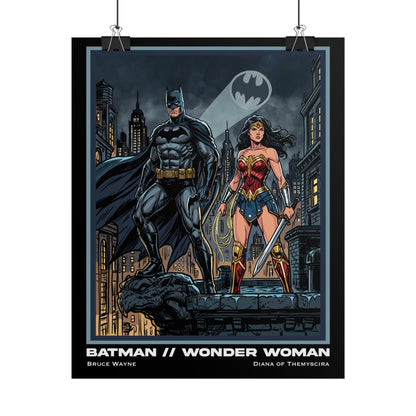 Batman & Wonder Woman Cinematic Rolled Poster — Superhero Wall Art