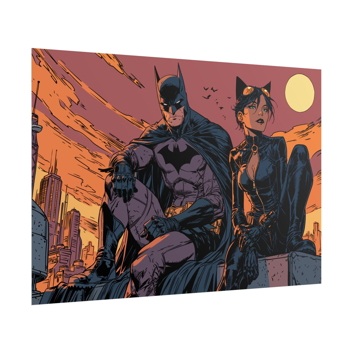 Batman & Catwoman Landscape Art Poster