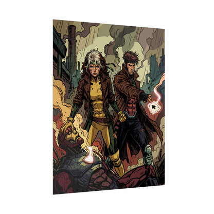 X-Men Comic Poster — Rogue & Gambit Rolled Art Print