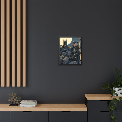 Framed Matte Canvas Print — Gotham Night Batman & Catwoman Illustration