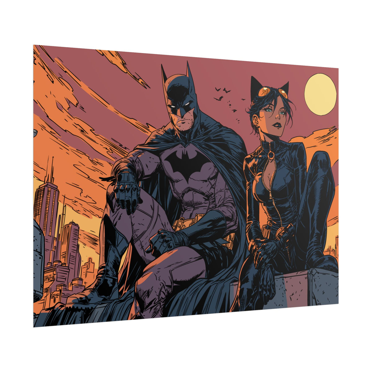 Batman & Catwoman Landscape Art Poster